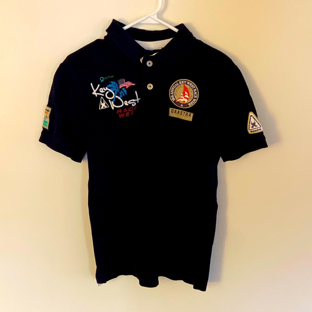 Gaastra Mens M Short Sleeve Navy Polo Patches Key West Race Week Great Condition